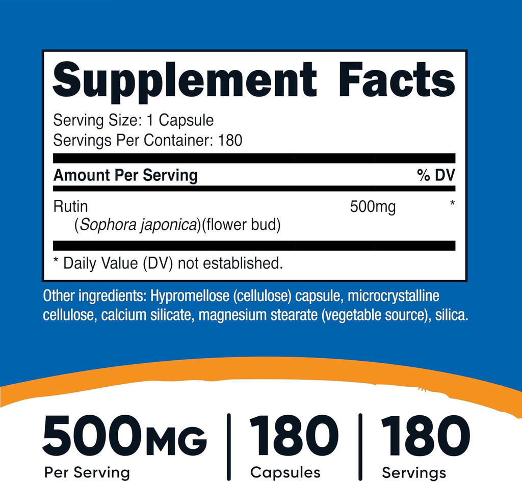 Nutricost Rutina 500mg, 180 Cápsulas - Vegano, Sin Gluten y Non-GMO