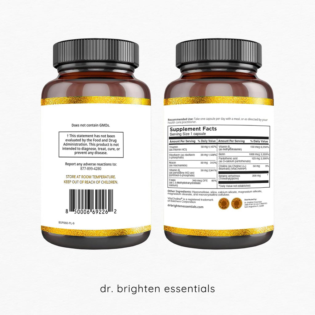 Dr. Brighten B-Active Plus — Complejo de Vitaminas B Vegano, 60 Cápsulas