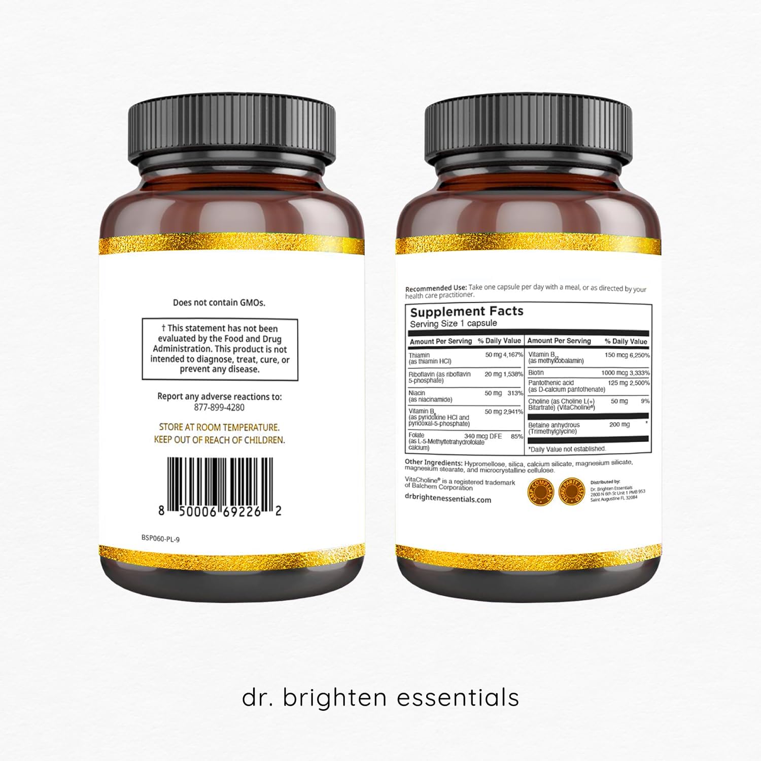 Dr. Brighten B-Active Plus - Complejo de Vitaminas B Coenzimadas, 60 Cápsulas