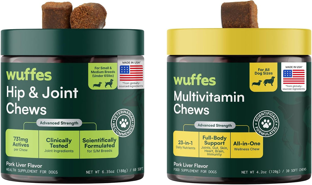 Paquete de suplemento para cadera y articulaciones para razas grandes y multivitamínico 23 en 1 de Wuffes