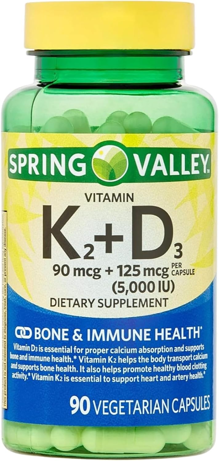 Vitamina D3 K2 5000 UI – 90 Cápsulas Vegetarianas, Alta Potencia D3 con K2, Fórmula para Huesos y Sistema Inmunológico (Pack de 3)
