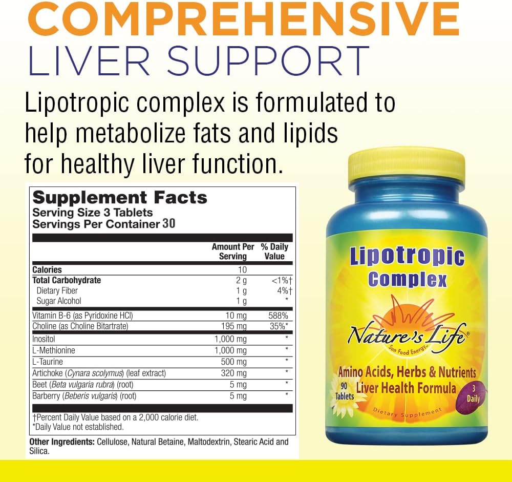 Nature's Life Complejo Lipotrópico – Apoyo Hepático Completo con Colina e Inositol – No GMO – 90 Comprimidos Vegetarianos
