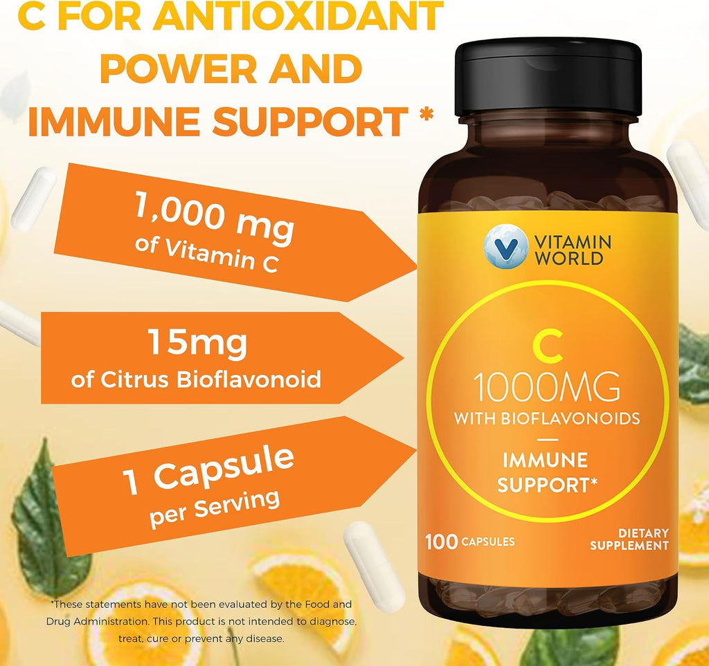 Vitamin World Vitamina C 1000 mg con Bioflavonoides, 100 Cápsulas