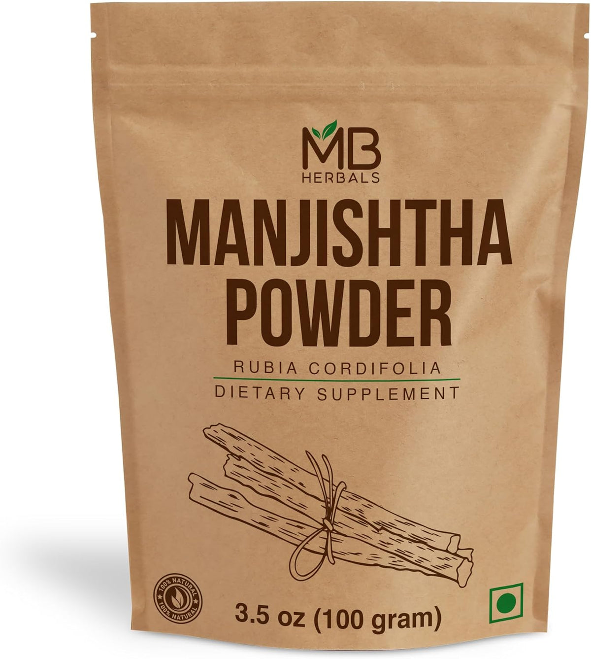 MB Herbals Manjishtha | Rubia cordifolia Root | Indian Madder | 100g Powder – Image 1