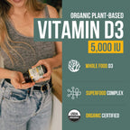Vitamina D3 Orgánica 5000 UI - Vegana, de Origen Vegetal con Prebióticos - 60 Cápsulas