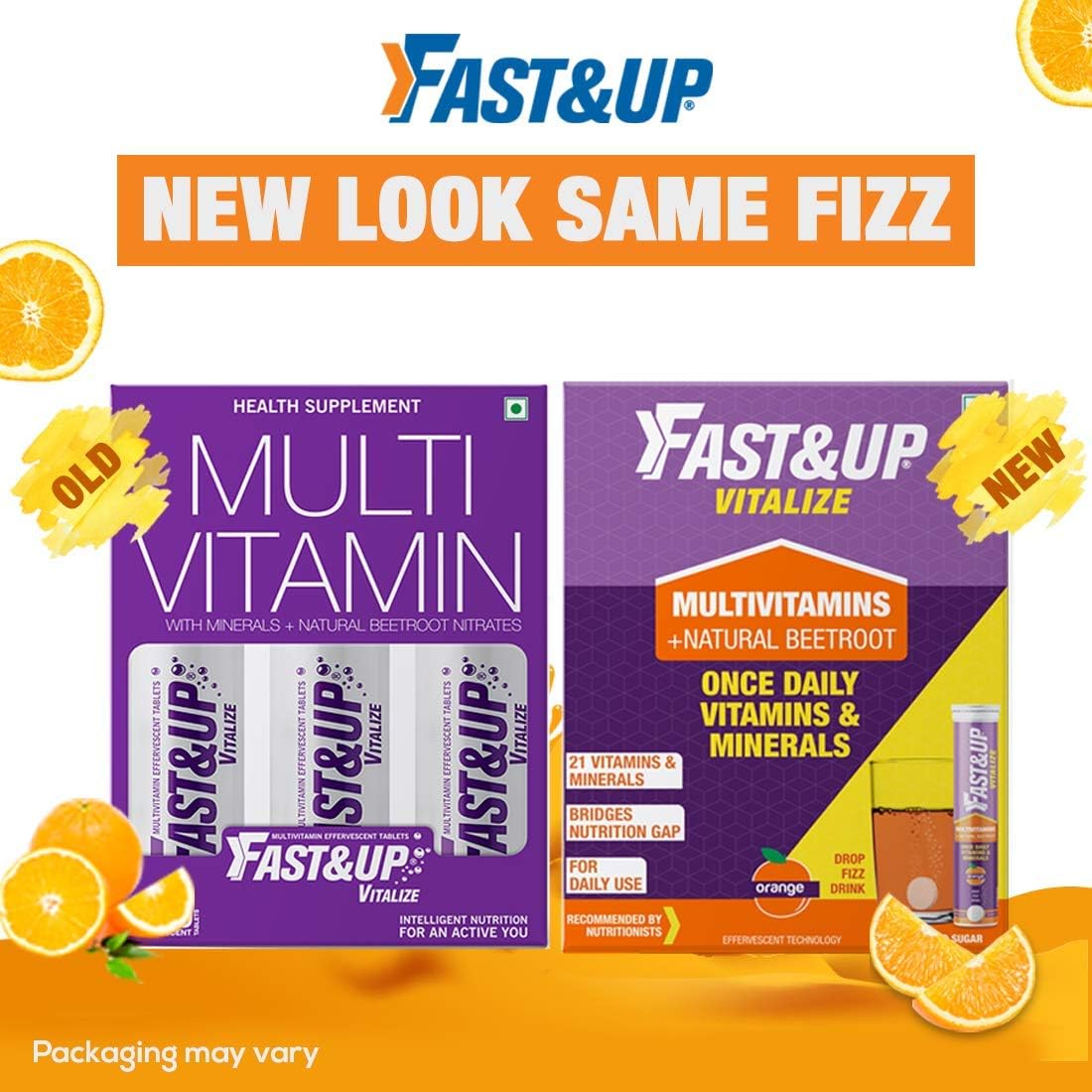 Fast & Up Vitalize Multivitamínico Efervescente - 21 Vitaminas y Minerales - 60 Comprimidos - Sabor Naranja