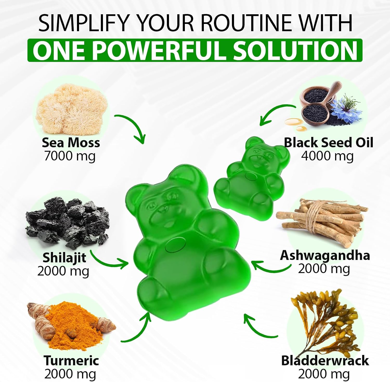 LTQXGT Gominolas de Sea Moss, Bladderwrack, Ashwagandha y Burdock Root - 60 Gominolas Veganas
