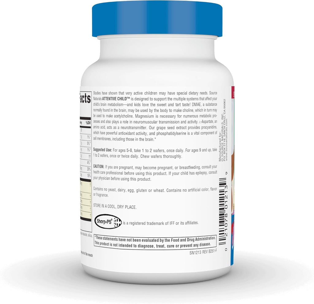 Source Naturals Attentive Child – Obleas masticables para niños, 30 unidades, sabor fruta