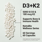 NutraBio Vitamina D3 K2 5000 UI D3 con 180 mcg K2 MK-7