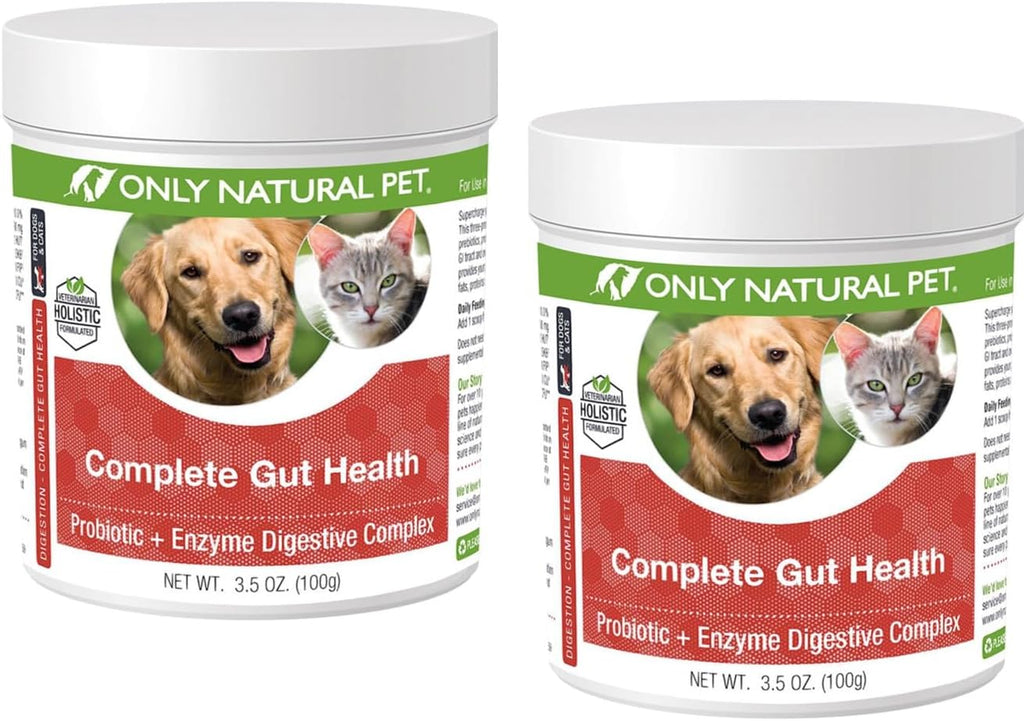 Only Natural Pet Complete Gut Health Complex - Probióticos y Enzimas Digestivas para Perros y Gatos - 99g (Pack de 2)