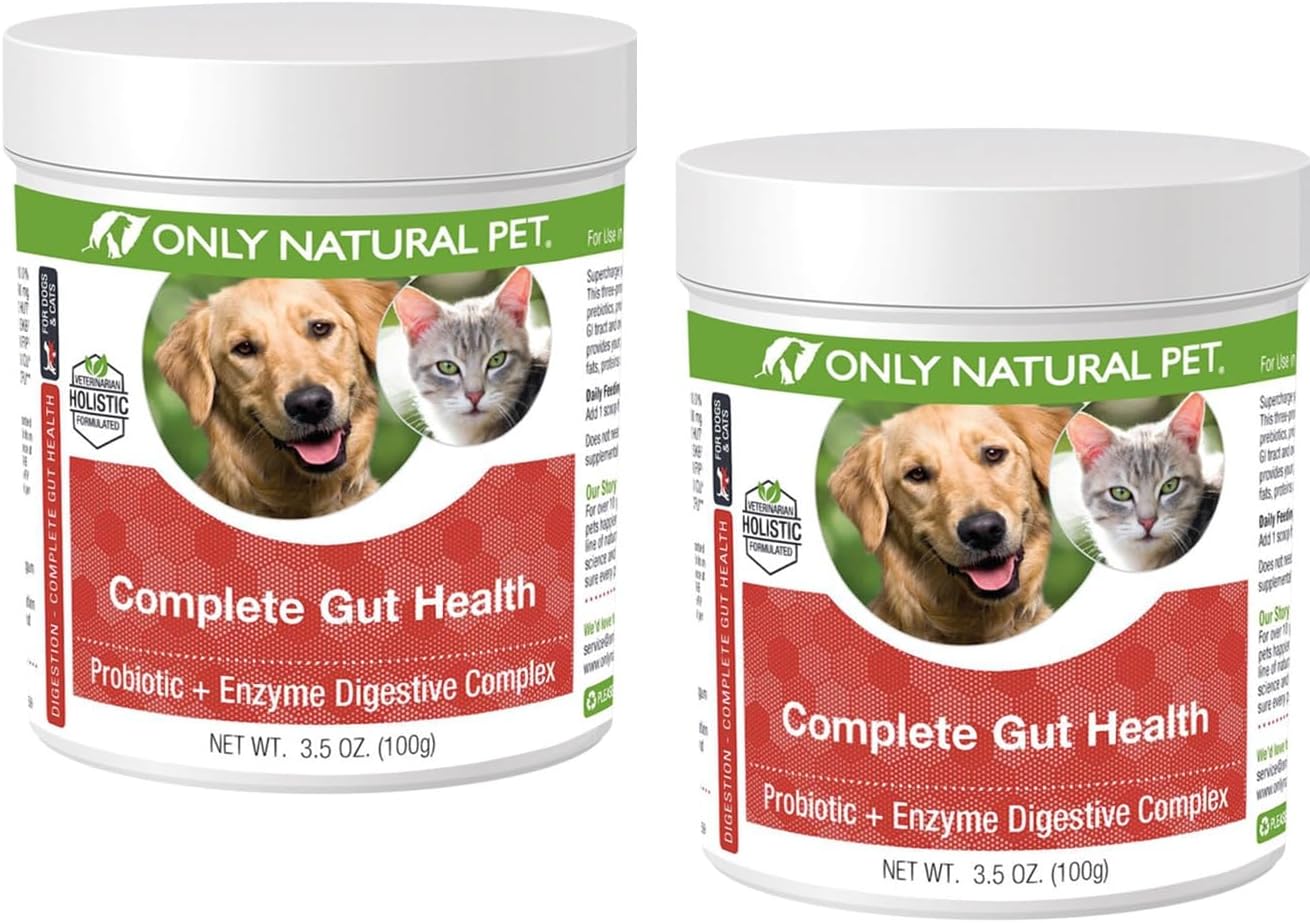 Only Natural Pet Complete Gut Health Complex - Probióticos y Enzimas Digestivas para Perros y Gatos - 99g (Pack de 2)