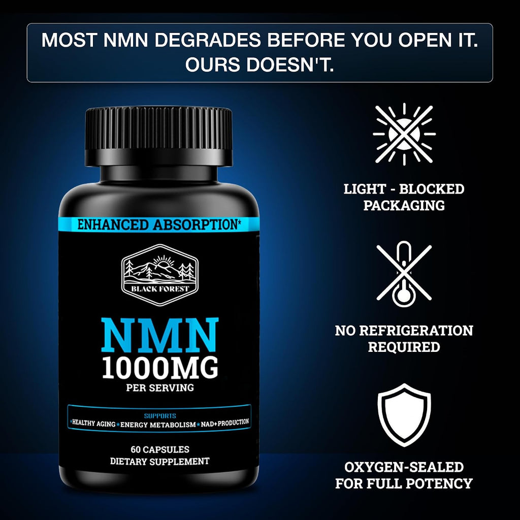 Black Forest NMN 1000 mg - Nicotinamida Mononucleótido con BioPerine® (60 Cápsulas)
