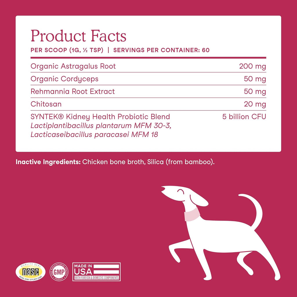 Fera Pets Dog Kidney Support con Probióticos para Perros - Polvo, 60 Dosis