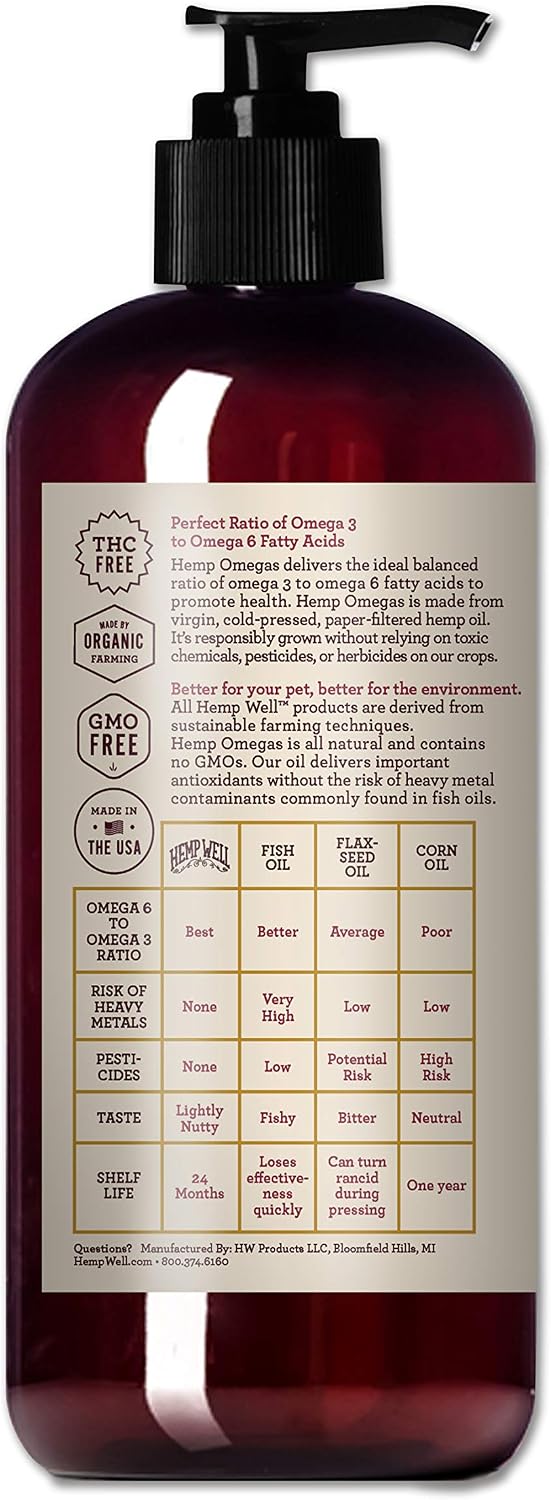 Hemp Well Thrive Oil - Aceite de Cáñamo Orgánico para Perros y Gatos (473 ml)