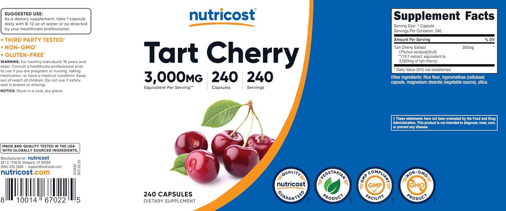 Nutricost Extracto de Cereza Ácida 240 Cápsulas Veganas