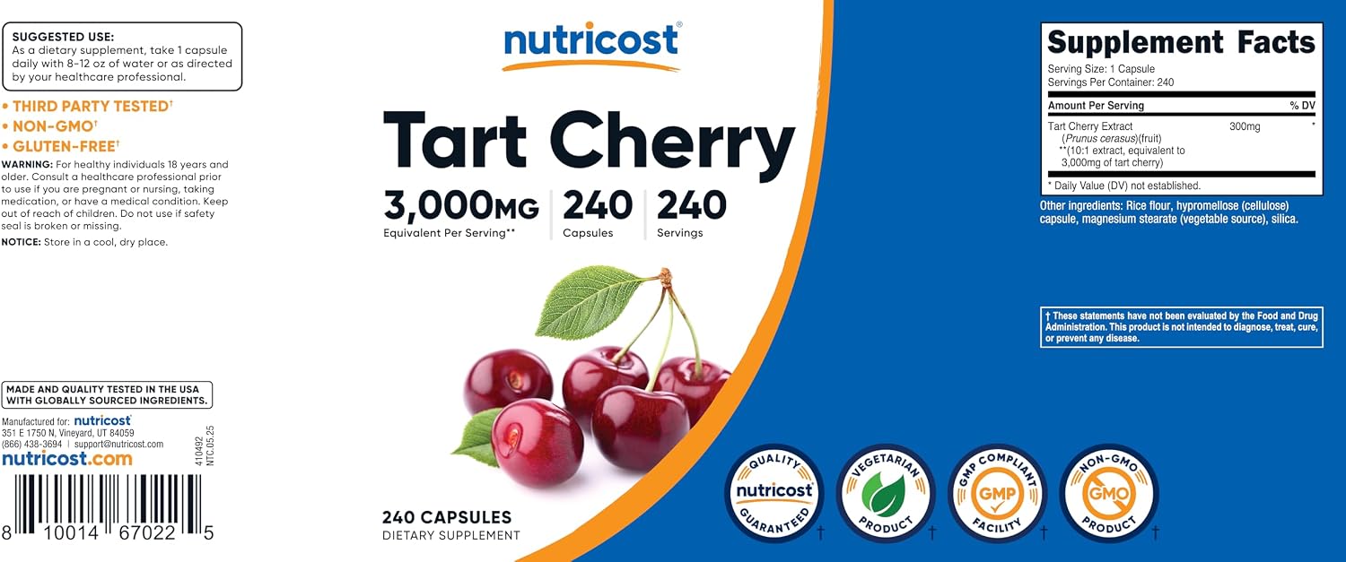 Nutricost Extracto de Cereza Ácida 240 Cápsulas Veganas