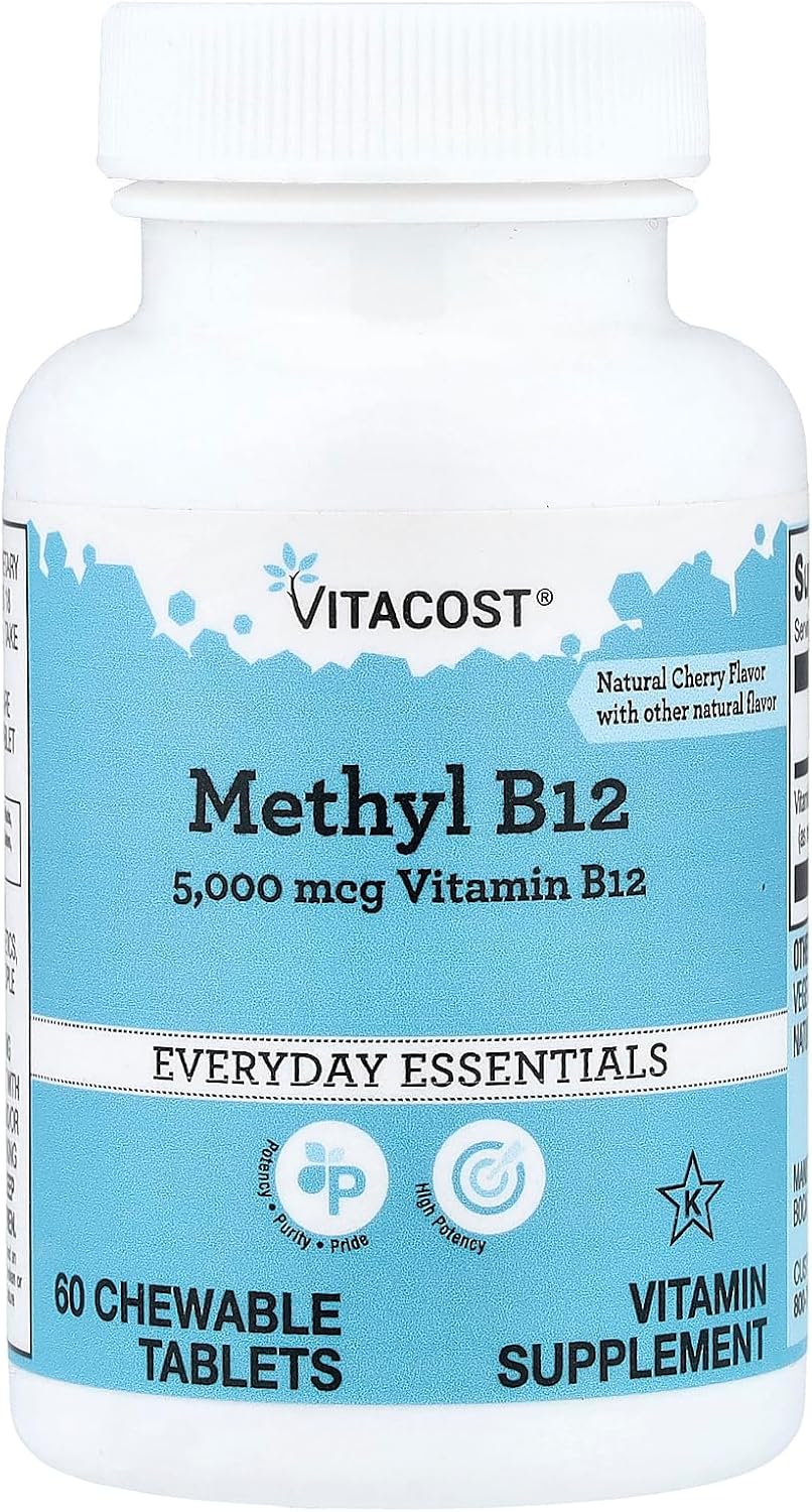 Vitacost Metil B-12 5000 mcg – 60 Comprimidos Masticables Sabor Cereza Natural