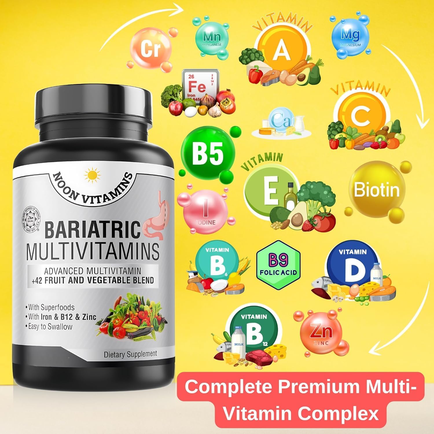 NOON VITAMINS Multivitamínico bariátrico con hierro – 60 cápsulas líquidas