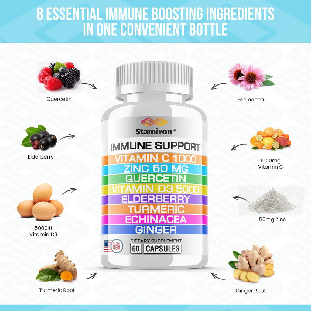 Apoyo Inmune 8 en 1: Quercetina, Zinc, Vitamina C y D3 - 60 Cápsulas