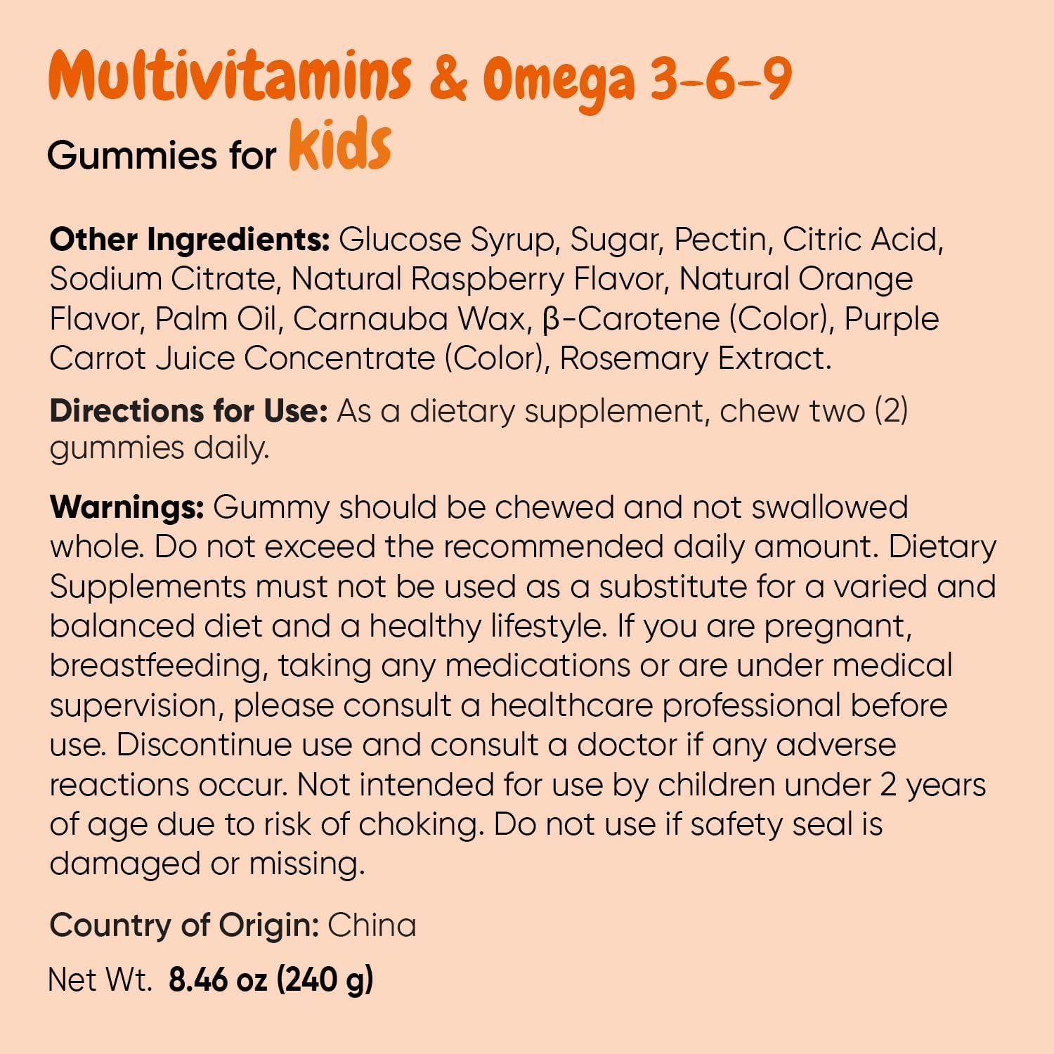 maxmedix Gomitas Multivitamínicas para Niños con Omega 3 6 9 | 20 Vitaminas Clave (C, A, D, E, B12) y Zinc – Sabor Frambuesa y Naranja, 120 Gomitas (2 Meses)