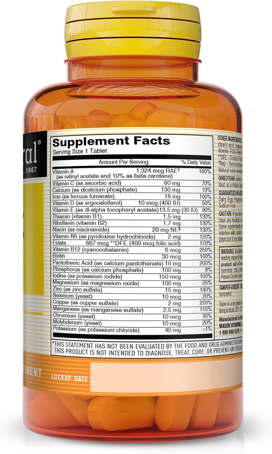 MASON NATURAL Multivitamínico Diario con Minerales - 24 Vitaminas y Minerales Esenciales, Apoya la Salud General, 60 Comprimidos (Pack de 3)