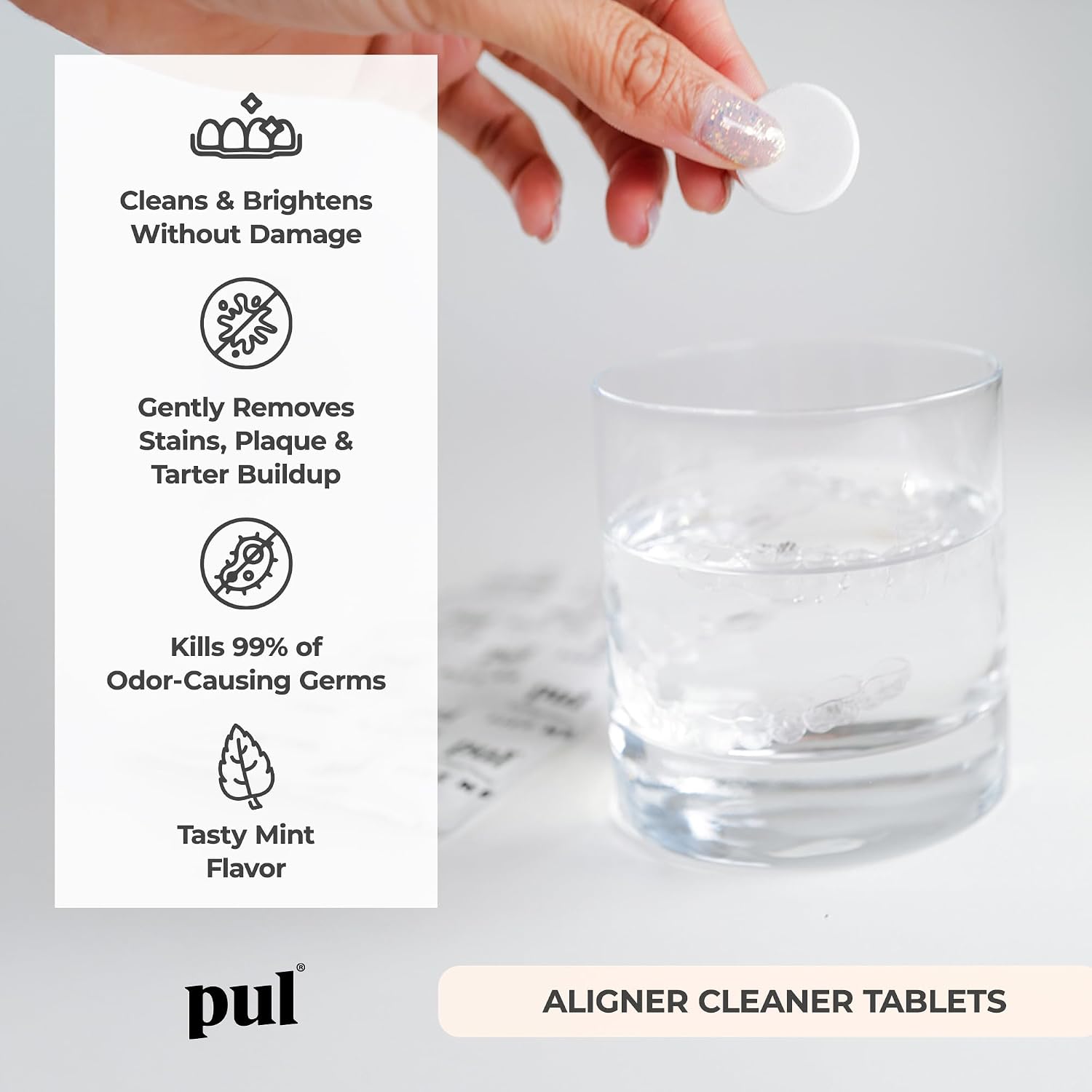 PUL Retainer Cleaner Tablets - Pastillas limpiadoras para retenedores y alineadores - Suministro para 96 días