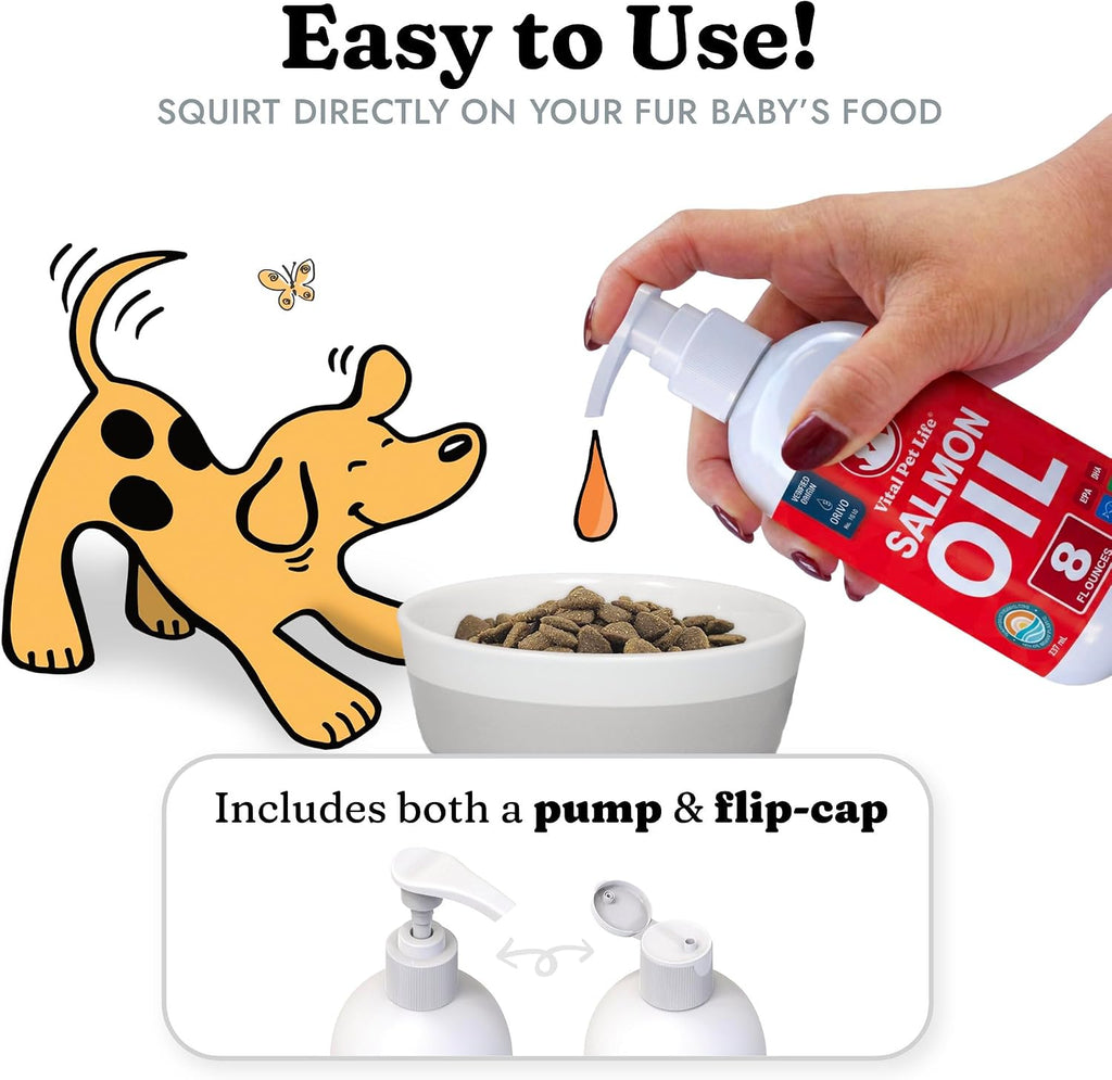 Aceite de Salmón para Perros y Gatos - Apoyo para Piel y Pelaje Saludables, Omega 3 EPA DHA, 236 ml
