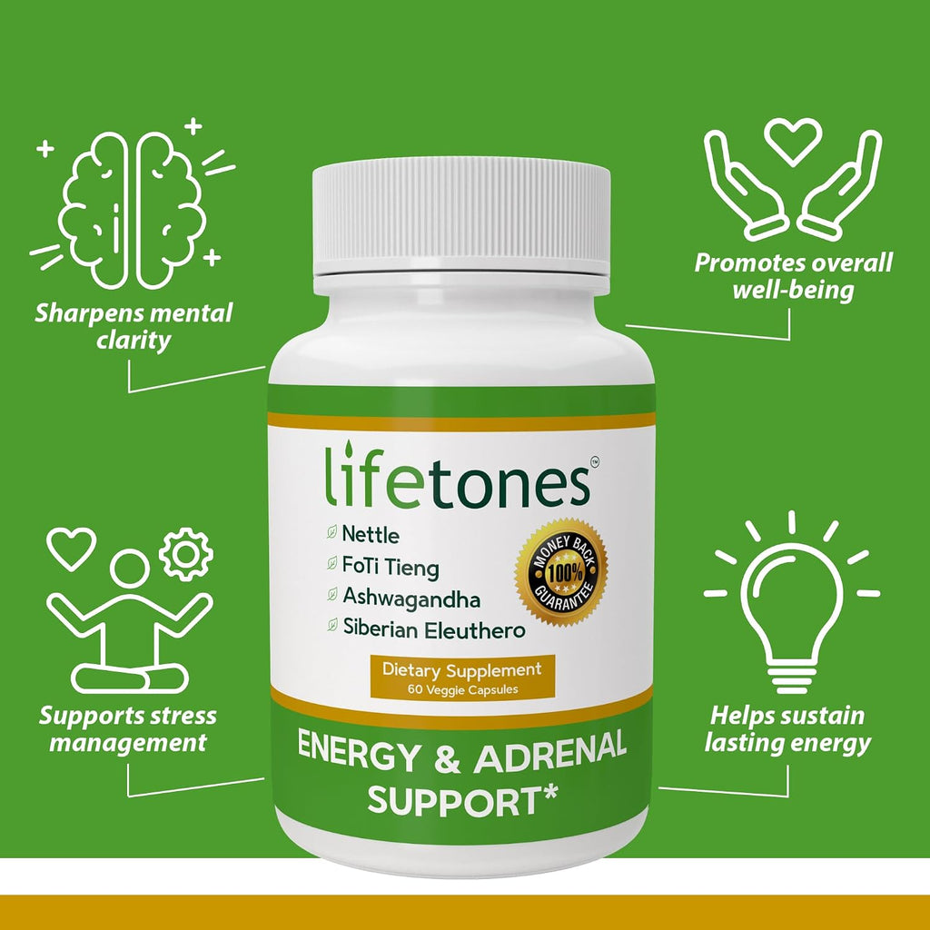 Life Tones Cápsulas de Energía y Soporte Adrenal - 60 Cápsulas Veganas
