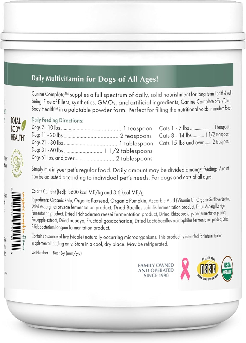 Canine Complete - Multivitamínico en polvo para perros - 907 g - Vitaminas y suplementos diarios para comida casera - Salud e inmunidad - Todas las razas - 90 dosis