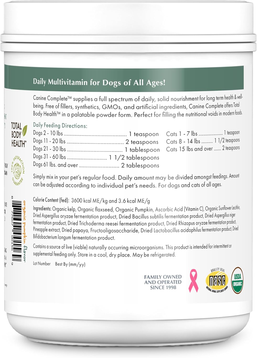 Canine Complete - Multivitamínico en polvo para perros - 907 g - Vitaminas y suplementos diarios para comida casera - Salud e inmunidad - Todas las razas - 90 dosis