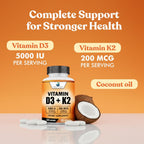 American Standard Supplements Vitamina D3 5000 IU + K2 (MK7) 200 mcg, 120 Cápsulas - Sin Gluten, No GMO, 120 Días
