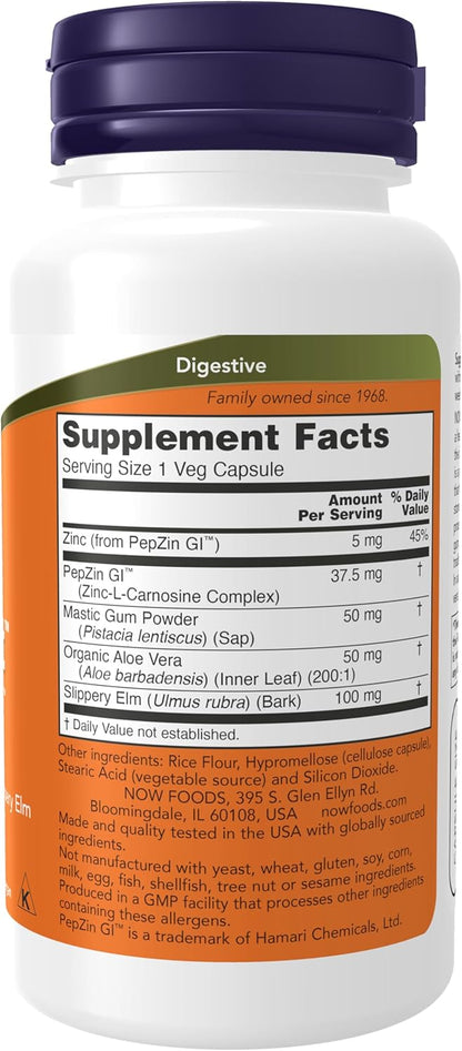 NOW Foods Gastro Comfort, con Goma de Mástique, Aloe Vera y Olmo Americano, 60 Cápsulas Vegetales – Image 2