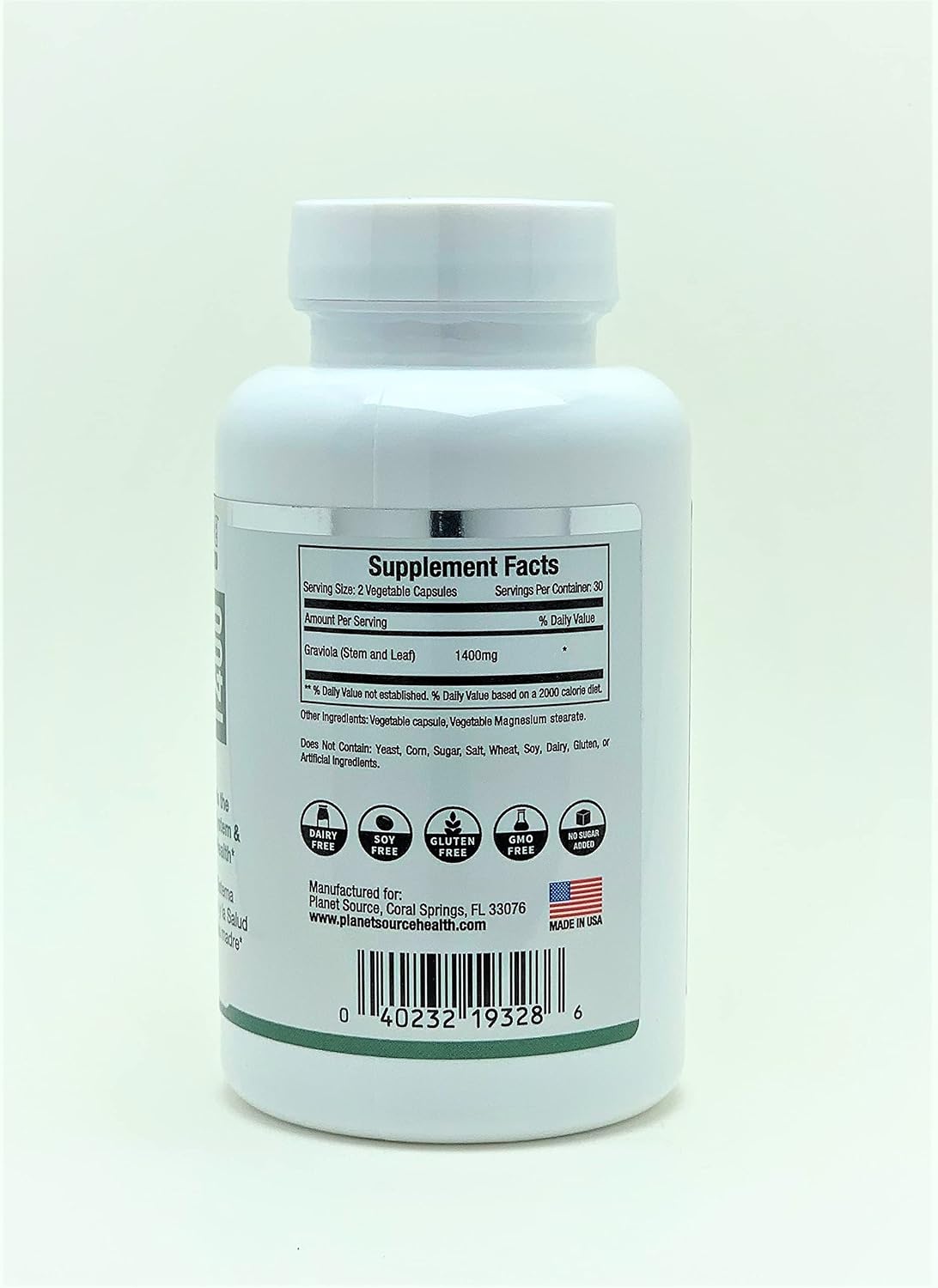 Planet Source Graviola Leaf (Annona muricata) - 1400 mg - 60 Cápsulas Vegetales