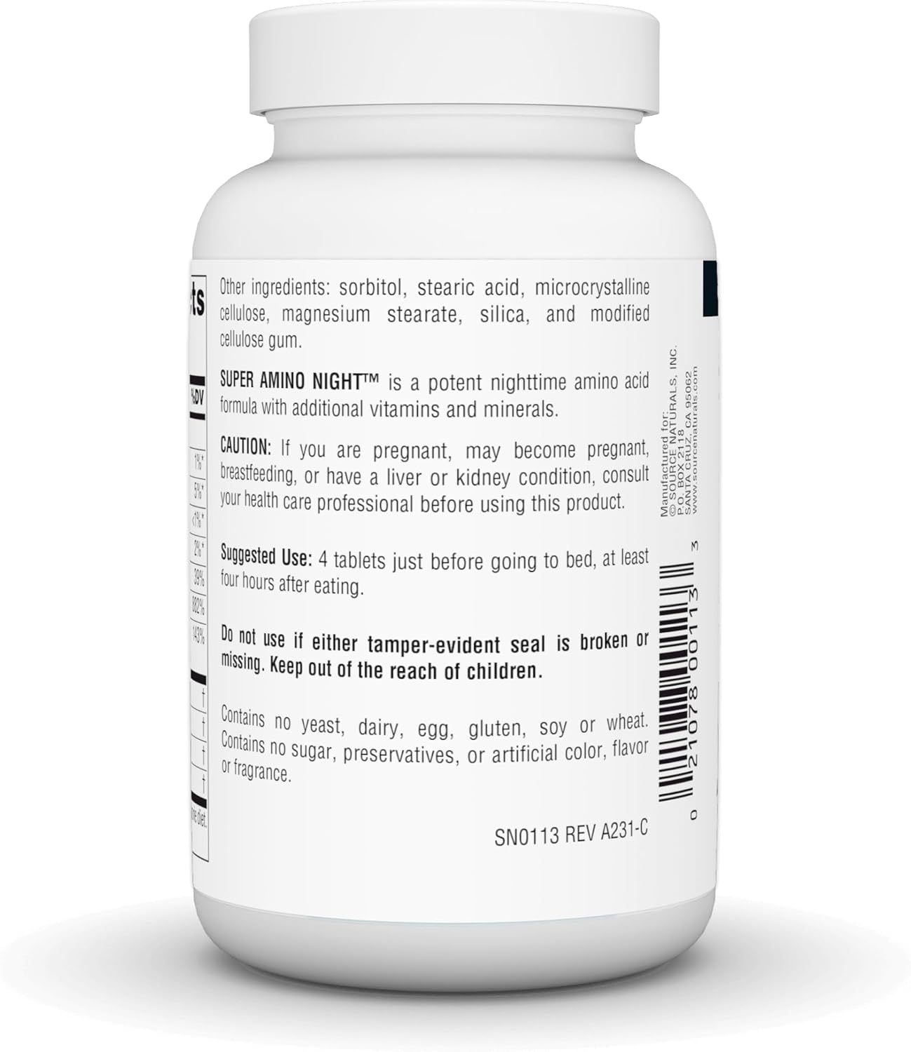 Source Naturals Super Amino Night – Fórmula Avanzada de Aminoácidos – 240 Comprimidos