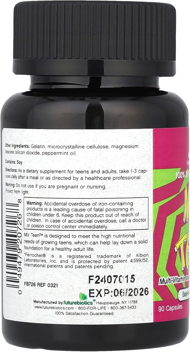 Futurebiotics M.V. Teen Multivitamínico para Adolescentes, 90 Cápsulas Vegetarianas
