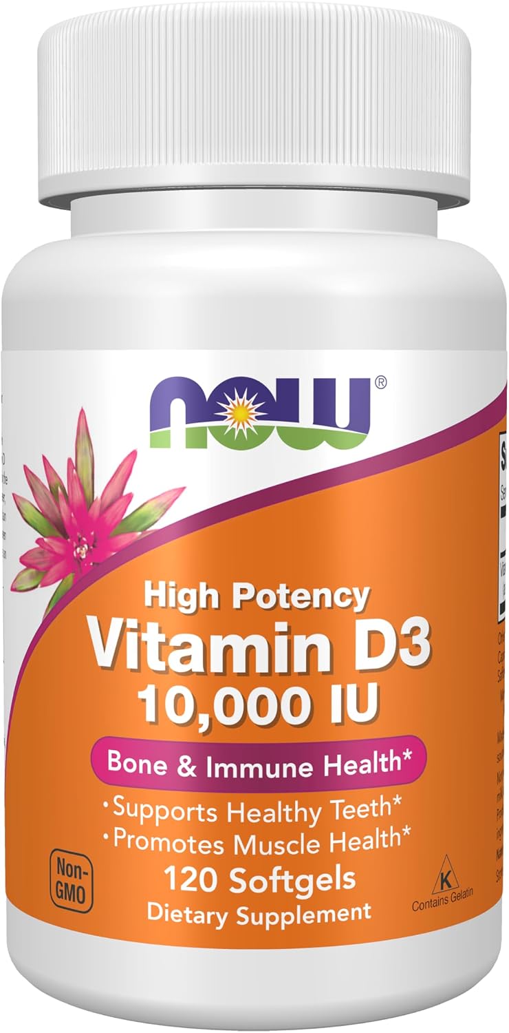 NOW Foods Vitamina D-3 10.000 UI, 120 Cápsulas Blandas