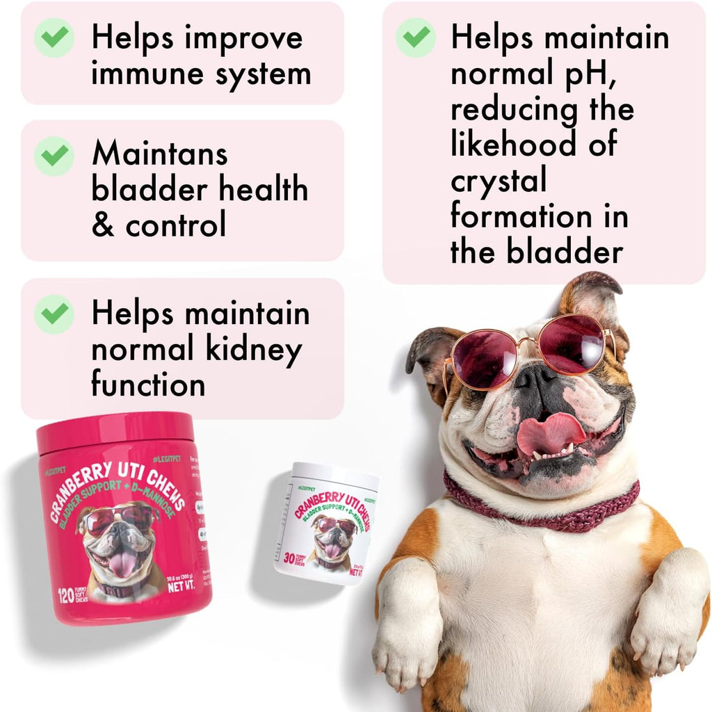 LEGITPET Masticables de Arándano para Perros – Apoyo Urinario y Renal con D-Mannosa 120 uds