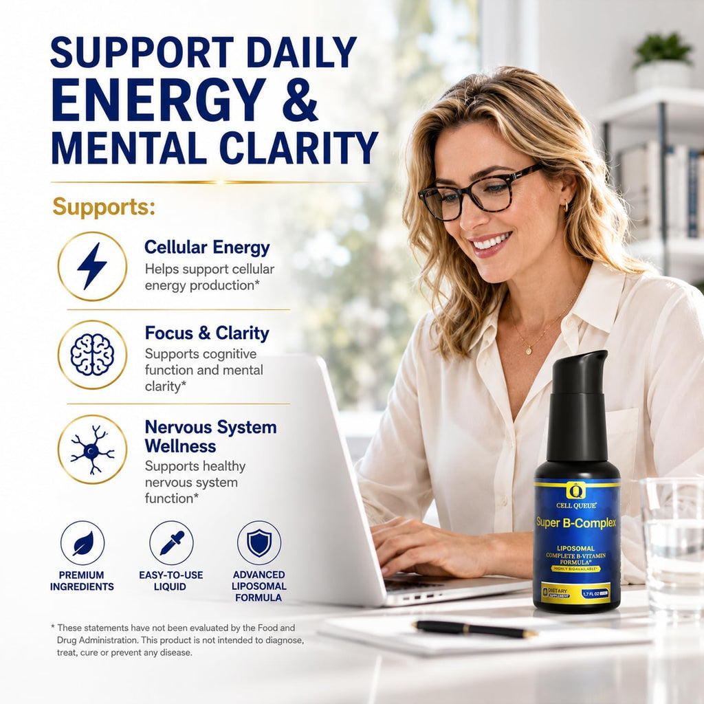 Cellqueue Complejo B Metilado Liposomal - Fórmula Activa de Vitaminas B con Metil B12, Folato, TMG y Cardo Mariano, Apoya la Energía, el Estado de Ánimo, la Cognición, el Sistema Nervioso y la Función Hepática, 50 ml