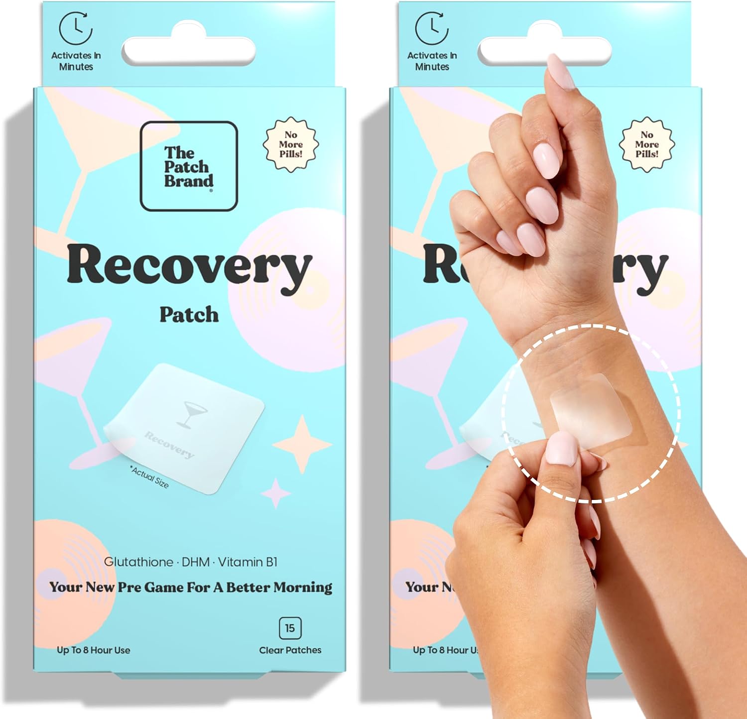 The Patch Brand Parches de Recuperación | Apoyo para la Mañana Siguiente con Vitamina B1, DHM, Glutatión | Imprescindibles para Fiestas y Viajes | Parches Resistentes al Agua de Larga Duración