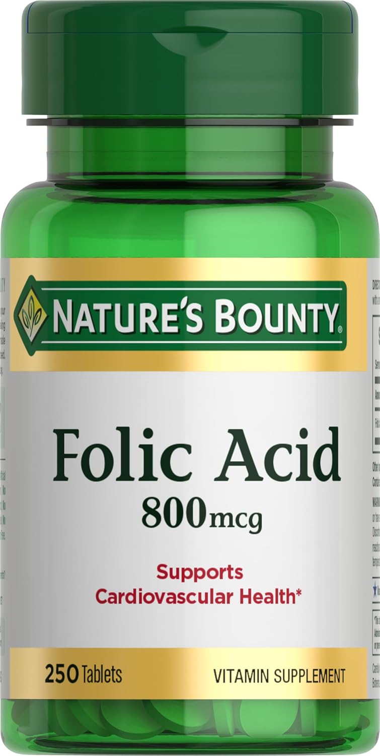Nature's Bounty Ácido Fólico 800 mcg, Complemento Alimenticio, Máxima Potencia - 250 Comprimidos (Pack de 2)