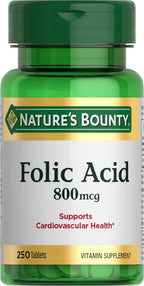 Nature's Bounty Ácido Fólico 800 mcg, Complemento Alimenticio, Máxima Potencia - 250 Comprimidos (Pack de 2)