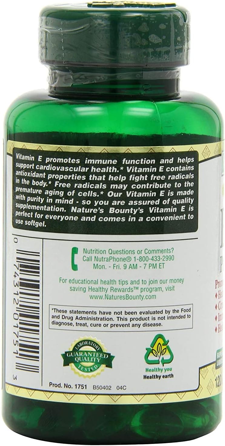 Nature's Bounty E-400 IU Natural Pure D-alpha - 120 Cápsulas Blandas