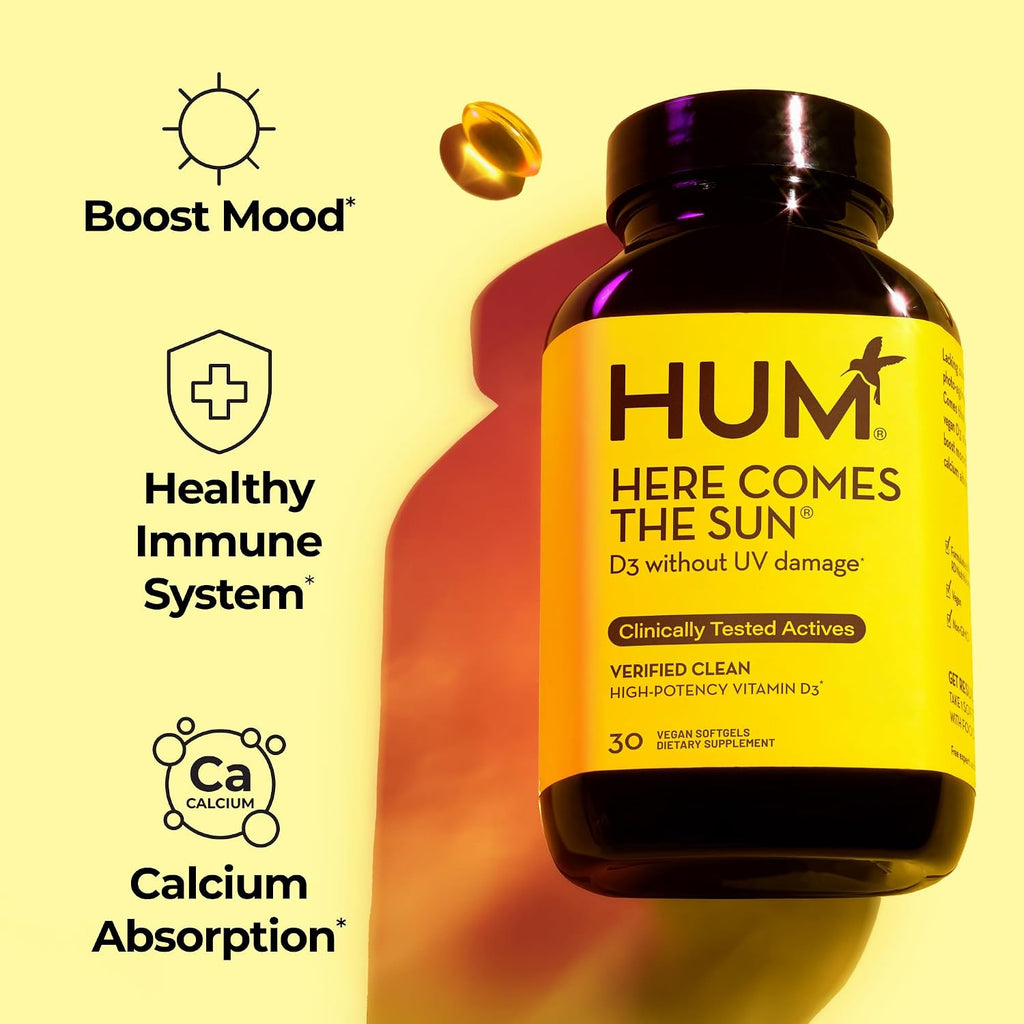HUM Here Comes The Sun - Vitamina D3 Vegana 2000 IU, 30 Cápsulas