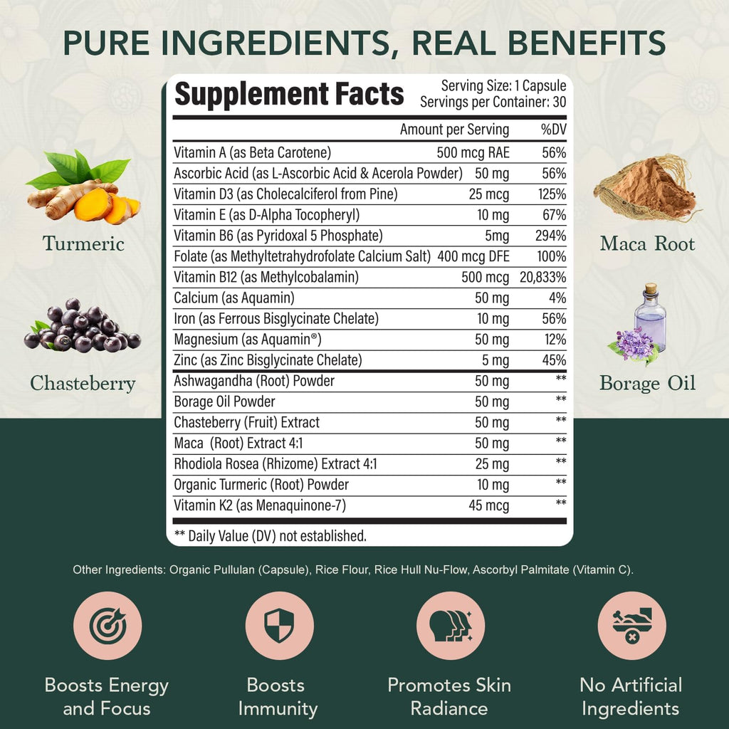 Elements of Life Multivitamínico para Mujeres – Con Metilfolato, Ingredientes Orgánicos y Adaptógenos