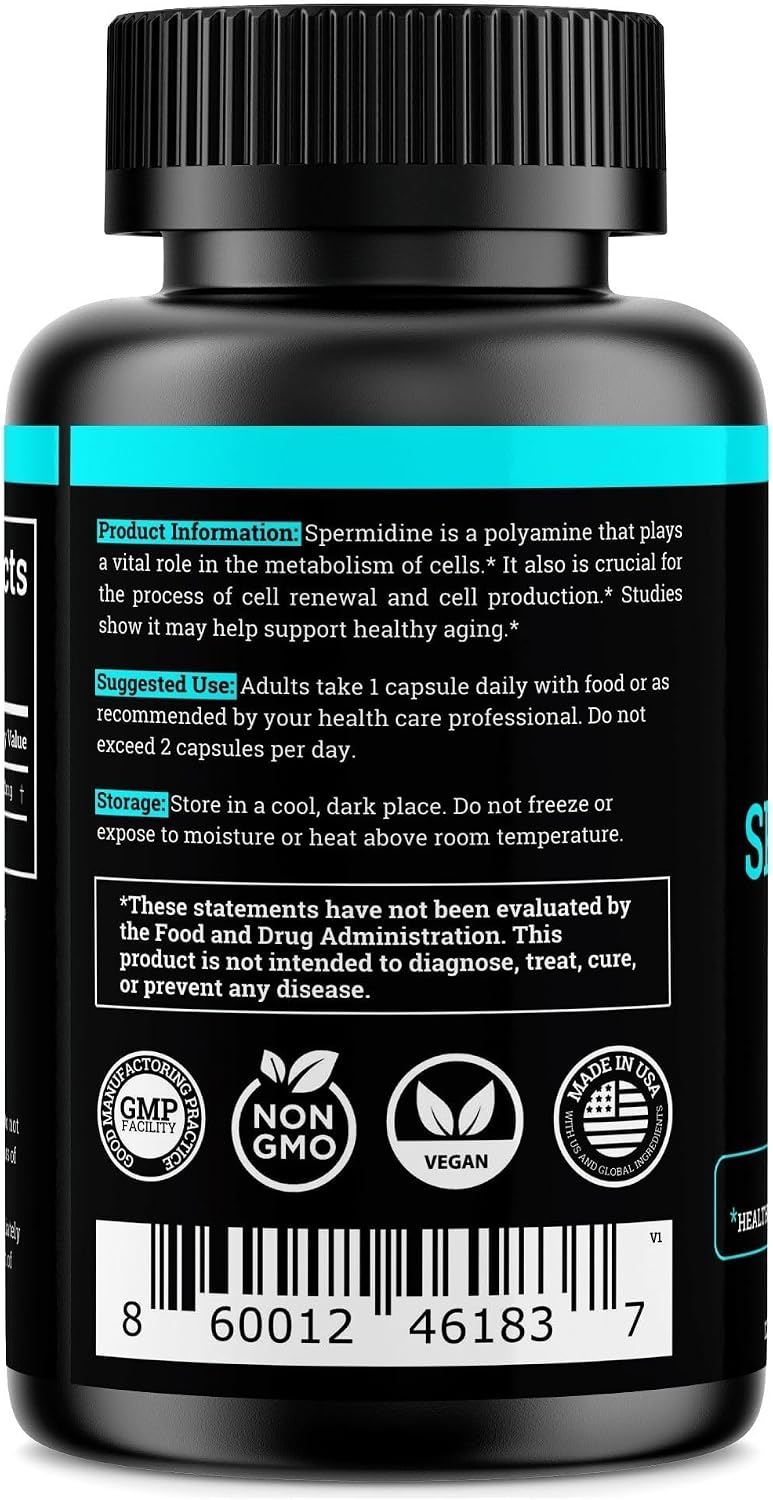 Suplemento de Spermidina 1440mg (99% Puro) - 120 Cápsulas - 4 Meses de Suministro