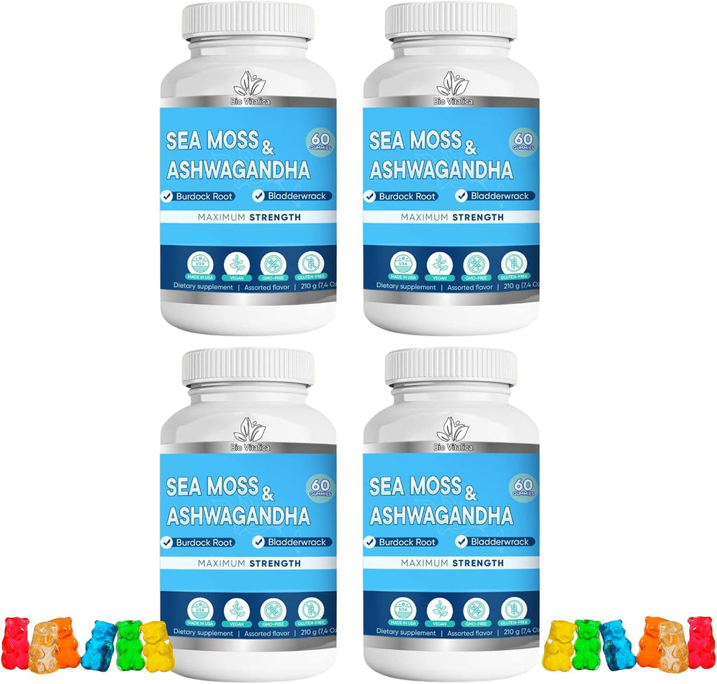 Gominolas Orgánicas de Sea Moss y Ashwagandha con Bardana y Bladderwrack - 60 Unidades Veganas