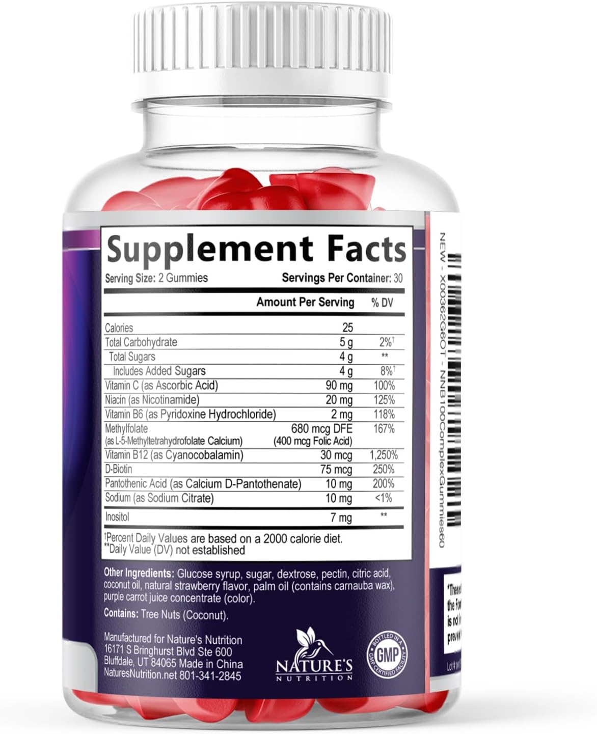 Vitamin B Complex Gummies – Extra Strength Super B Vitamin Gummy con Vitamina C, Apoyo Inmunológico para Hombres y Mujeres – Suplemento de Energía y Apoyo Cerebral con Ácido Fólico, Niacina, B6, B12 – 60 Gominolas