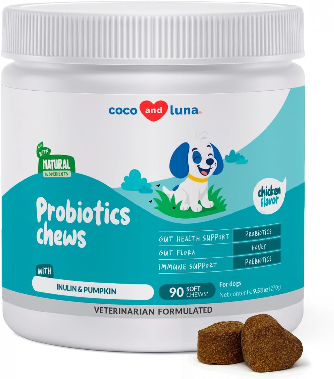 Coco and Luna Probióticos para Perros – 90 Masticables Suaves