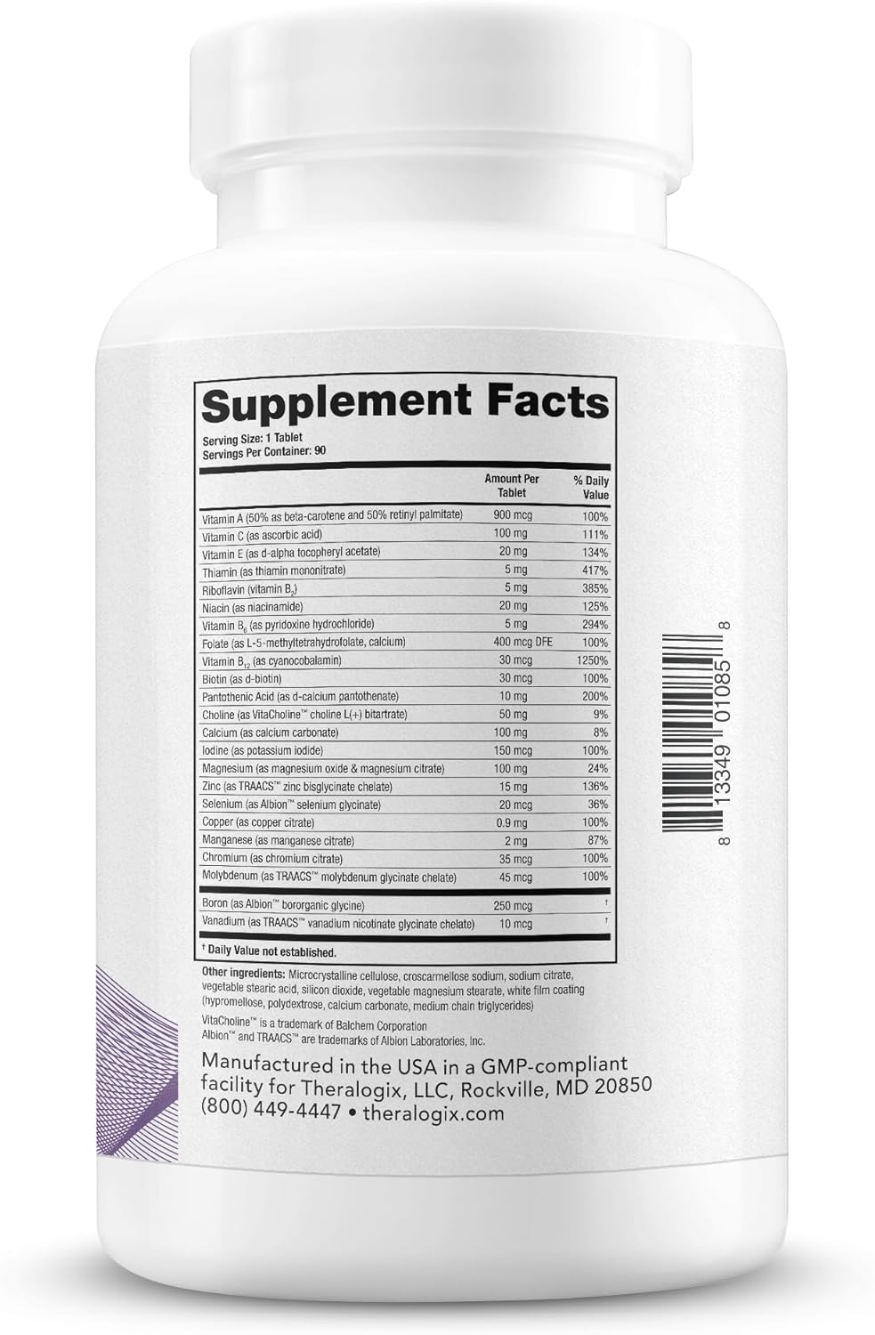 Theralogix Companion Multivitamínico y Mineral - 90 Comprimidos - Para Mujeres y Hombres Sin Hierro, Vitamina D ni Vitamina K - Vitaminas B, Zinc y Magnesio - NSF Certificado
