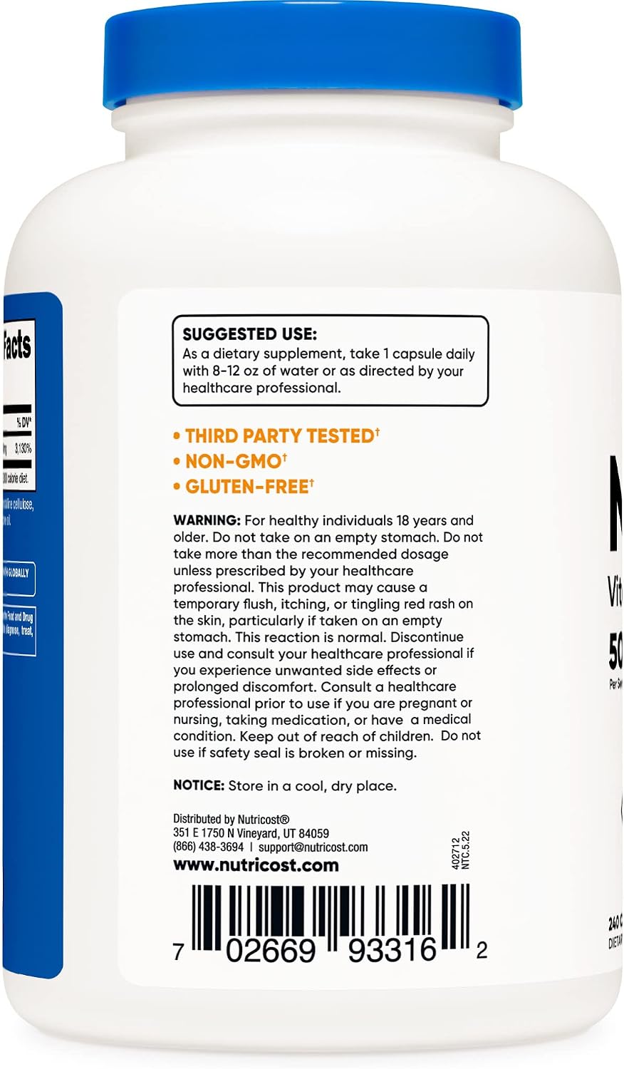Nutricost Niacin (Vitamin B3) 500mg, 240 Capsules - Niacin Flush